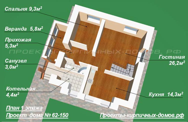 План 1 этажа двухэтажного дома 9 на 9